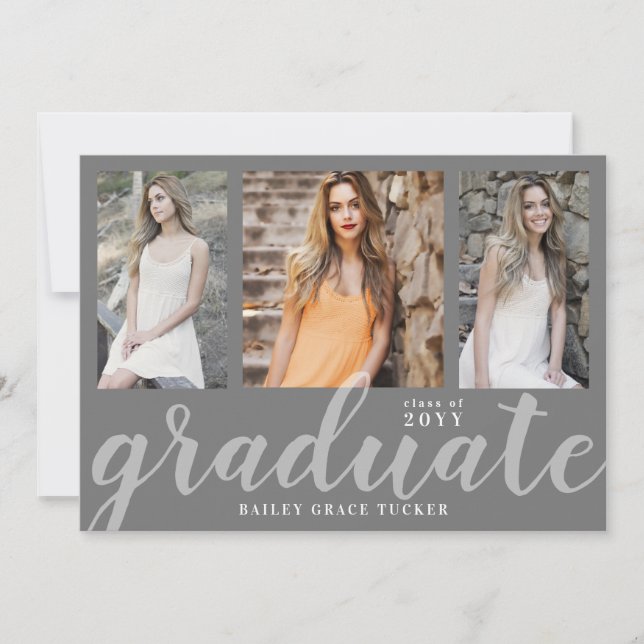 Simple Graduate Script Collage Gray Graduation Announcement (Front)