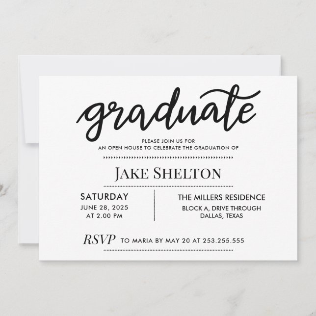 Simple Graduate Script Open House Graduation Invitation (Front)
