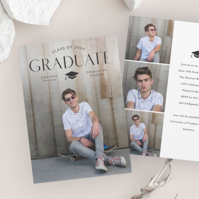Simple Graduate Type with Cap Photo Graduation  Invitation (Simple Graduate Type with Cap Photo Graduation Invitations.)