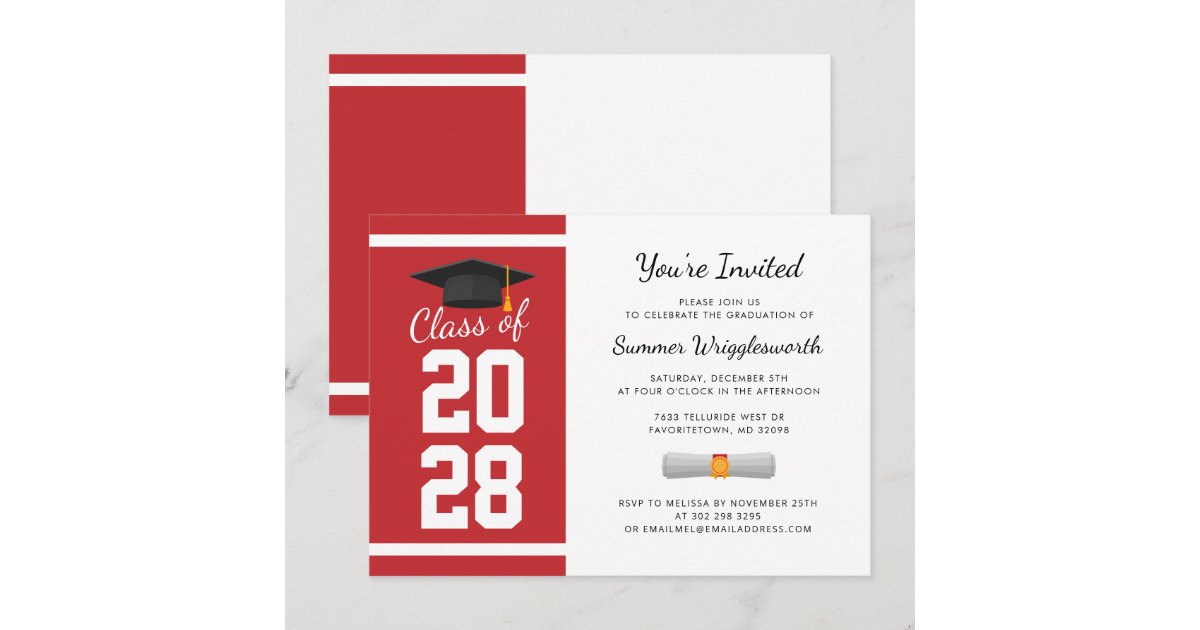 Simple Graduation 2024 Cap Red White Grad Party Invitation | Zazzle
