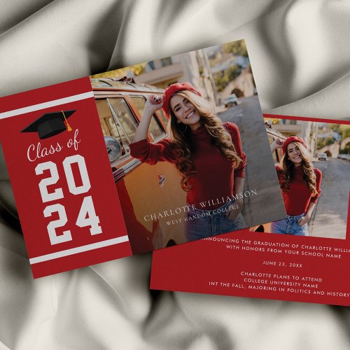 Simple Graduation 2024 Red White Grad Photo Announcement