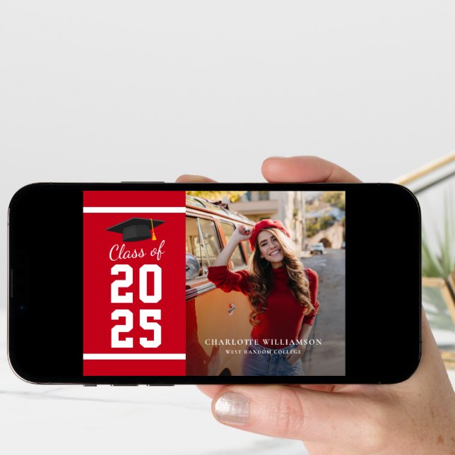 Simple Graduation 2025 Red White Grad Photo Announcement (Front Digital)
