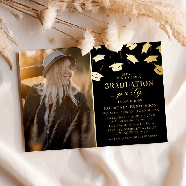 Simple Graduation Black Gold Foil Invitation (Creator Uploaded)