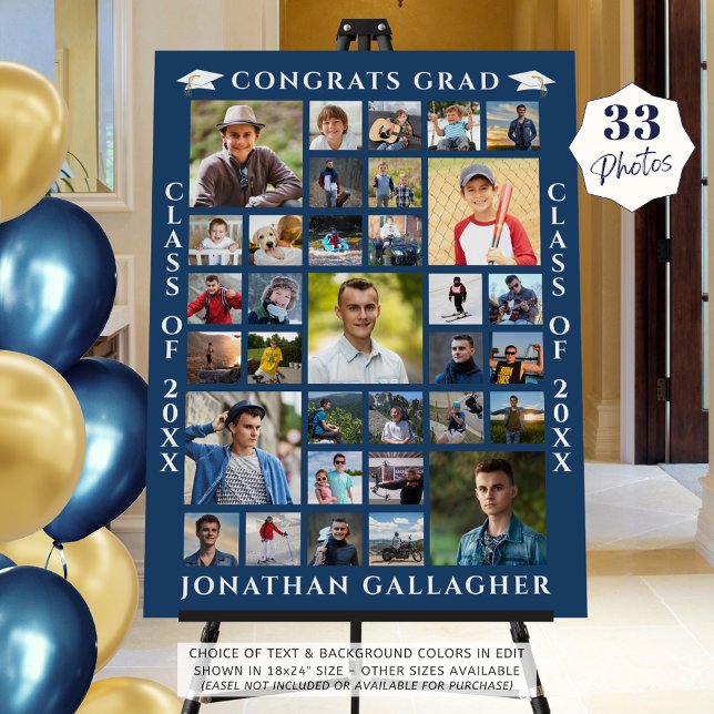 Simple Graduation Blue 33 Photo Collage Congrats Foam Board (Creator Uploaded)
