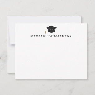 Simple Graduation Cap in Black Personalized Thank You Card