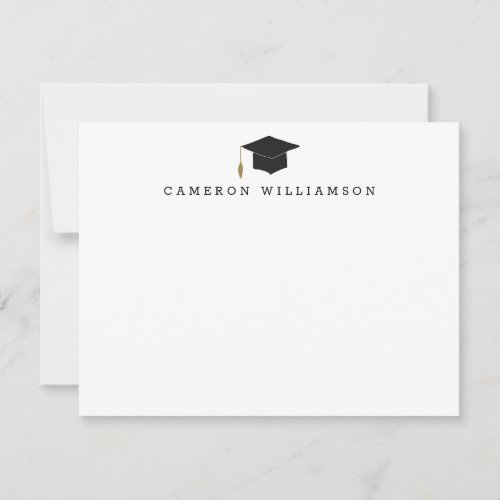 Simple Graduation Cap in Black Personalized Thank You Card