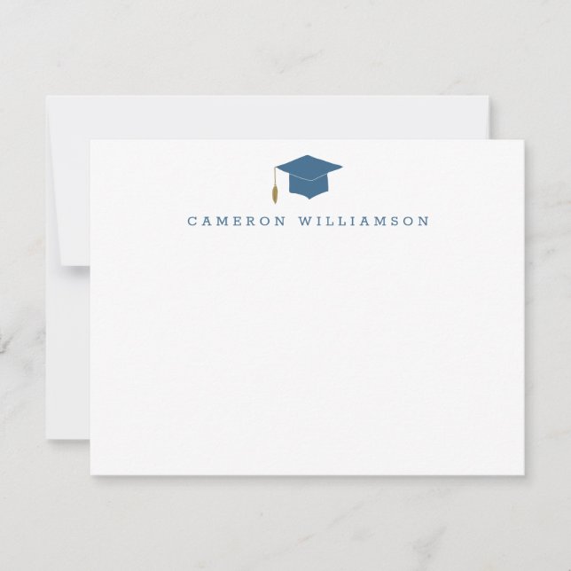 Simple Graduation Cap in Blue Personalized  Thank You Card (Front)
