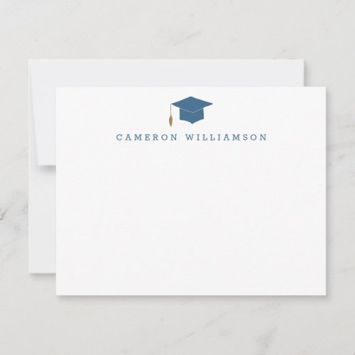 Simple Graduation Cap in Blue Personalized  Thank You Card