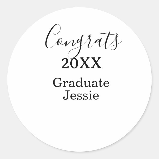 Simple graduation congratulations minimal add clas classic round sticker (Front)