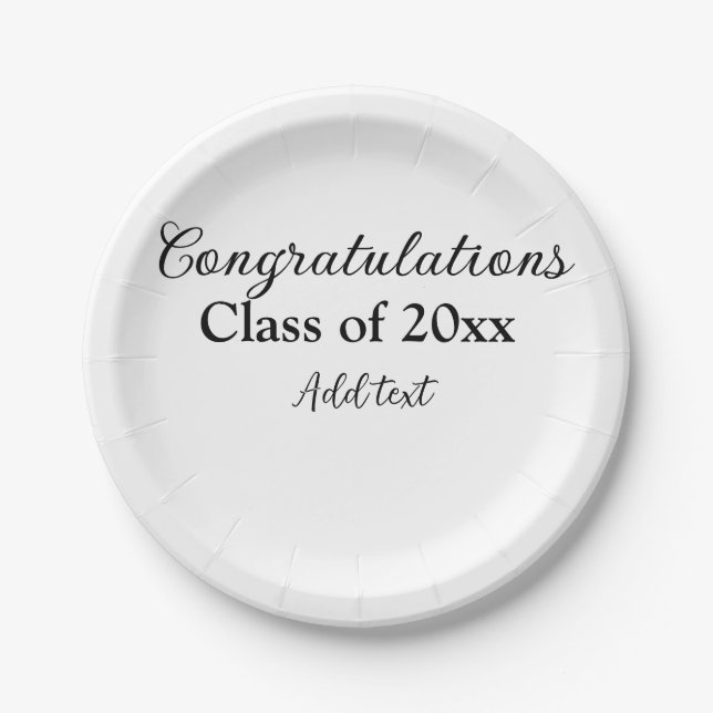 Simple graduation congratulations minimal add clas paper plates (Front)