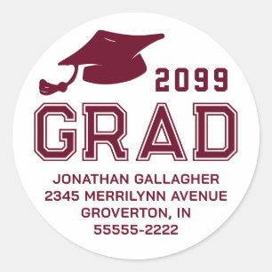 Simple Graduation Maroon Year GRAD Return Address Classic Round Sticker