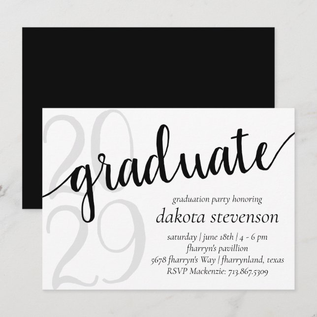 Simple Graduation | Minimalist Black and White Invitation (Front/Back)