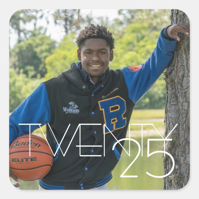 Simple Graduation | Modern Script Grad Photo Square Sticker (Front)