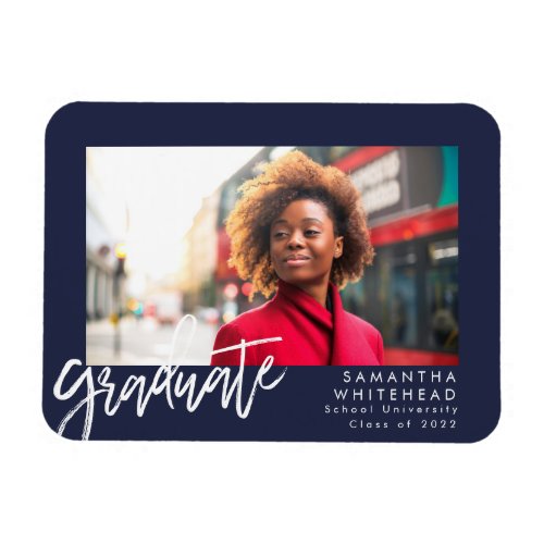 Simple Graduation Photo Announcement Navy 2022 Magnet