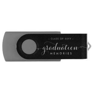Simple Graduation Photo Black White Girly Script Flash Drive