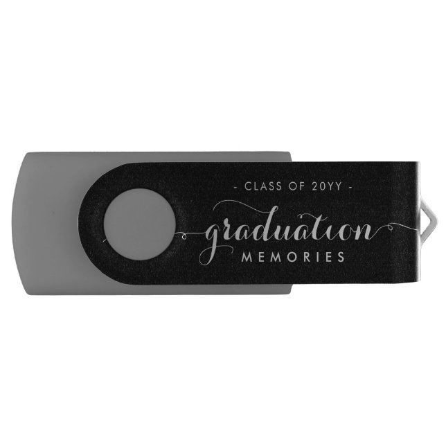 Simple Graduation Photo Black White Girly Script Flash Drive (Front)