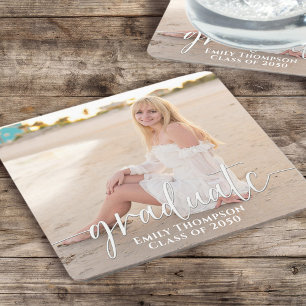 Simple Graduation Photo Elegant Minimalist Square Paper Coaster