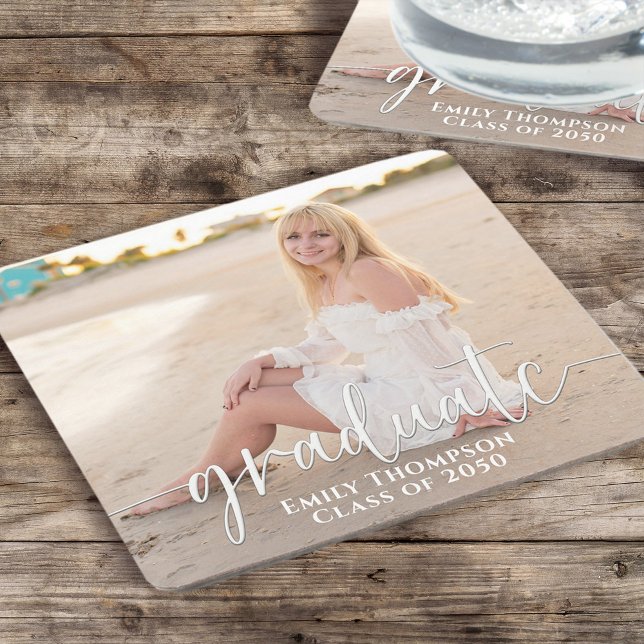 Simple Graduation Photo Elegant Minimalist Square Paper Coaster (Creator Uploaded)