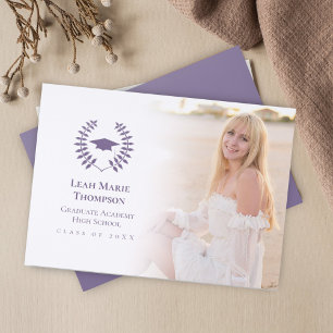 Simple Graduation Photo Lavender Letterpress Photo Cards