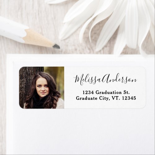 Simple Graduation Photo Return Address Label - Add the finishing touch to your graduation invitations, graduation announcements envelopes, mailings and stationary with these custom graduate photo return address labels.. Customize these photo address labels with your favorite grad photo, name and address. These simple photo return address labels are modern, elegant and trendy. COPYRIGHT © 2020 Judy Burrows, Black Dog Art - All Rights Reserved. Simple Graduation Photo Return Address label
