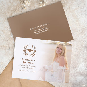 Simple Graduation Photo Tan Custom Letterpress Photo Cards