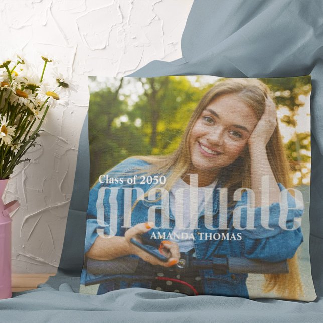 Simple Graduation Photo Template Custom Throw Pillow (Creator Uploaded)