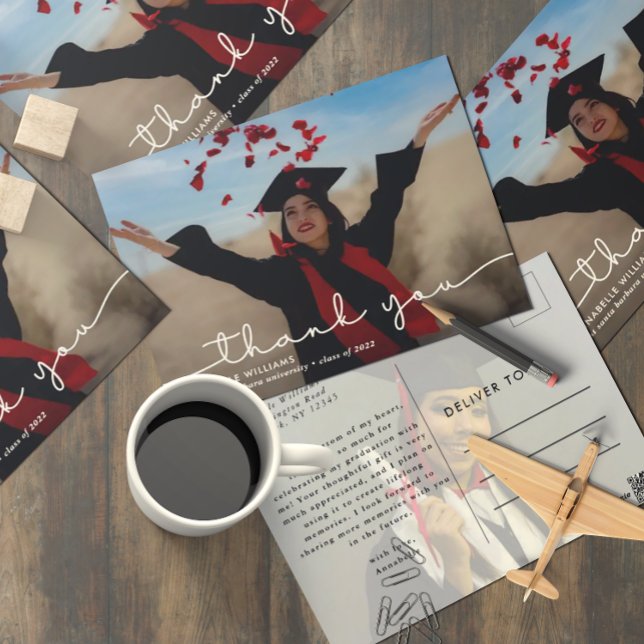 Simple Graduation Photo Thank You Postcard (Creator Uploaded)