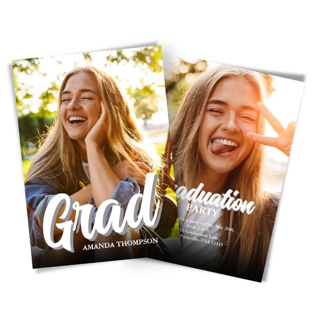 Simple Graduation Photo Typography Custom Invitation (Grad photo invitation template.)