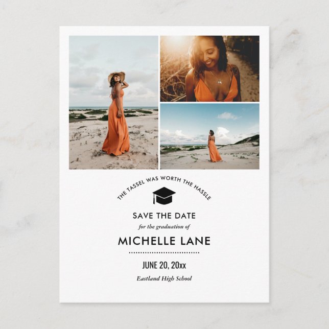 Simple Graduation Save The Date Grad Hat Photo Postcard (Front)