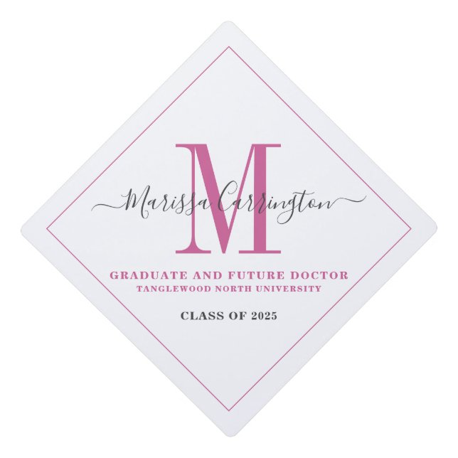 Simple Graduation Script Signature Monogram  Cap Topper (Front)