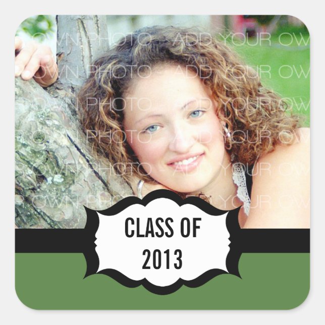 Simple Graduation Stickers, Green Square Sticker (Front)