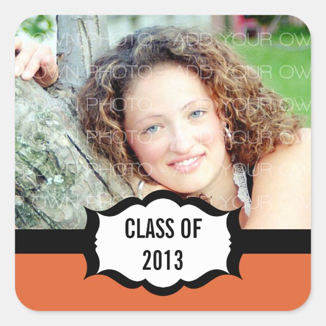 Simple Graduation Stickers, Orange Square Sticker (Front)