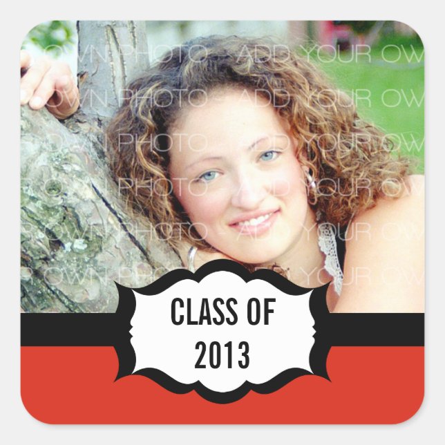 Simple Graduation Stickers, Red Square Sticker (Front)