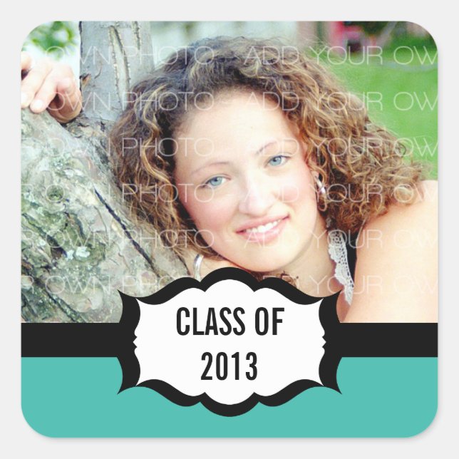 Simple Graduation Stickers, Turquoise Square Sticker (Front)