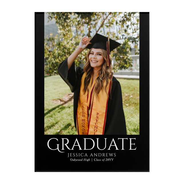 Simple Graduation Stylish Modern Graduate Photo Acrylic Print (Front)