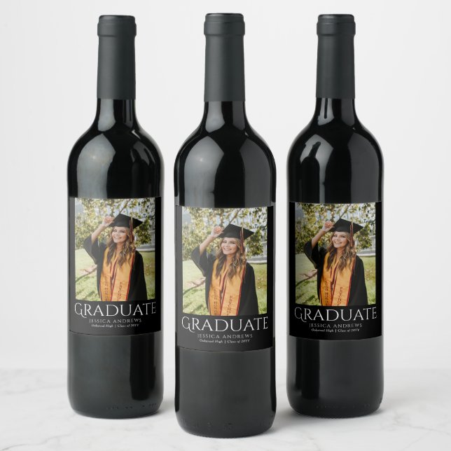 Simple Graduation Stylish Modern Graduate Photo Wine Label (Bottles)