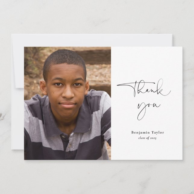 Simple Graduation Thank You Card with Photo (Front)