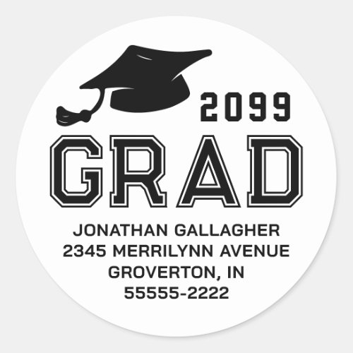 Simple Graduation Year GRAD Return Address Classic Round Sticker