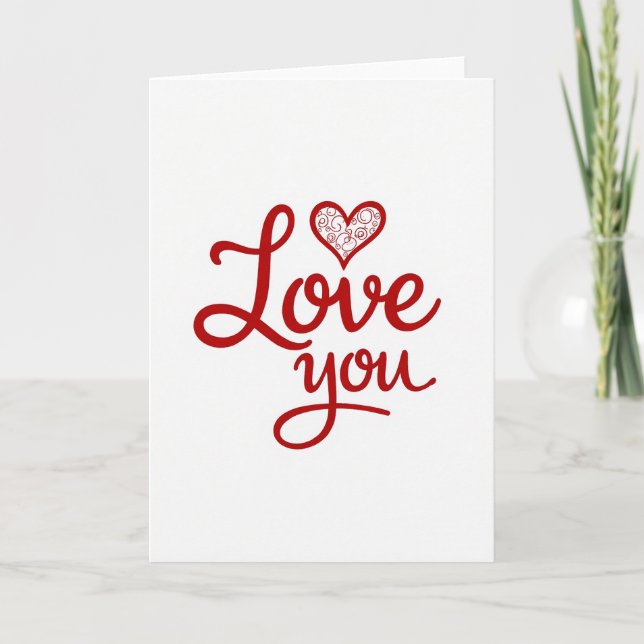 Simple Grainy Love You Swirl Heart Card (Front)