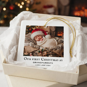 Simple Grandparents First Christmas Baby Photo  Ceramic Ornament