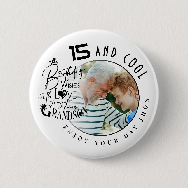 Simple Grandson Birthday Personalized Gift Button (Front)