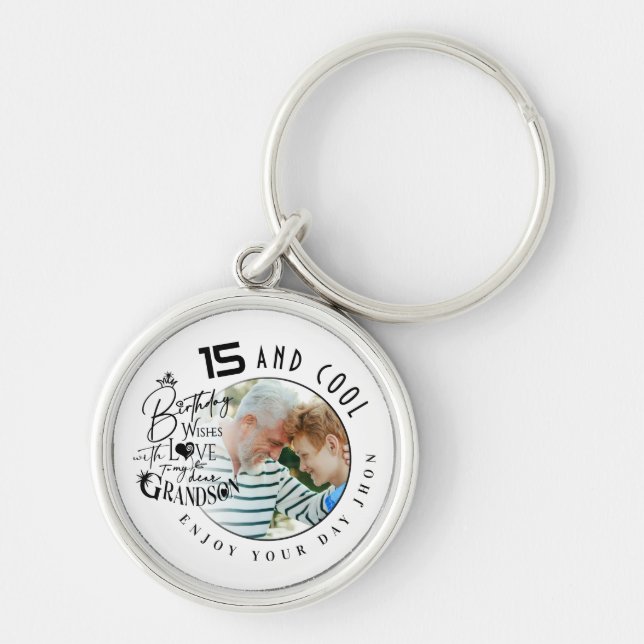 Simple Grandson Birthday Personalized Gift Keychain (Front)