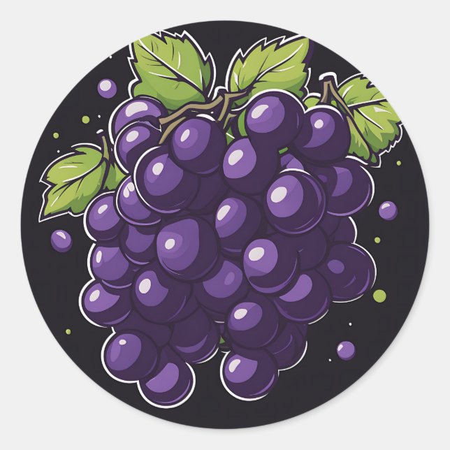 Simple Grape With Leaves Classic Round Sticker (Front)