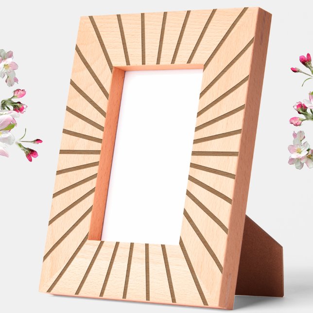 Simple Graphic Sun Ray Pattern Engraved Frames (Simple geometric sun ray pattern etched wooden photo frame)