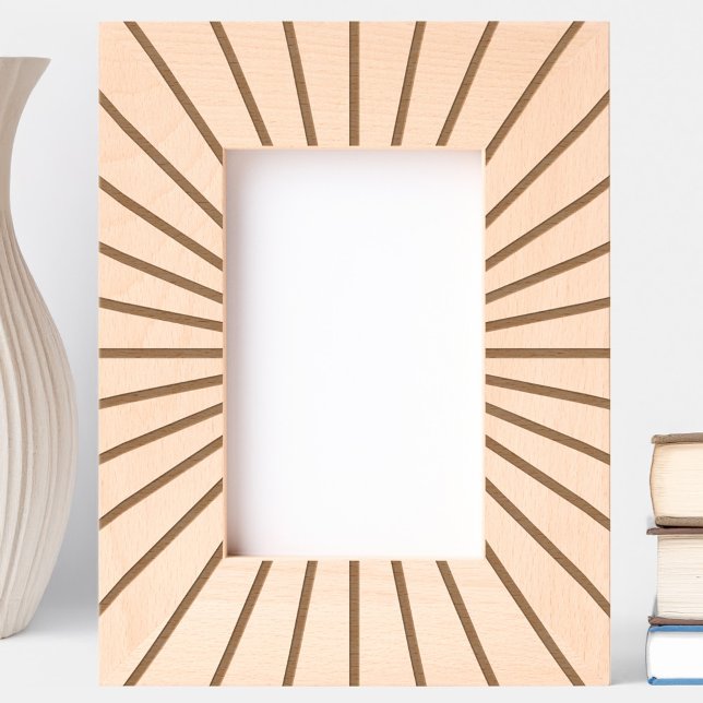 Simple Graphic Sun Ray Pattern Engraved Frames (Simple geometric sun ray pattern etched wooden photo frame)