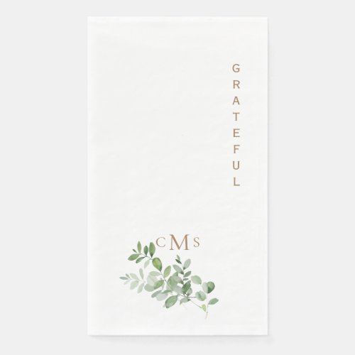 Simple Grateful Gold Monogram Foliage  Paper Guest Towels