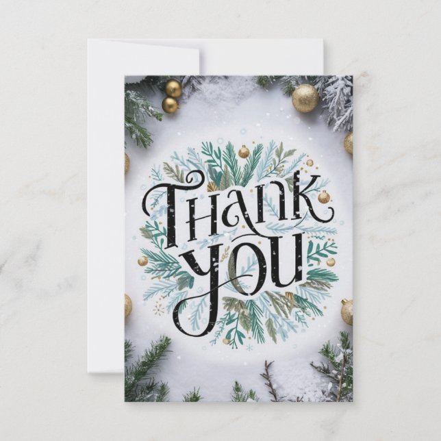 Simple Grateful Pine Happy Holidays Thank You Card (Front)