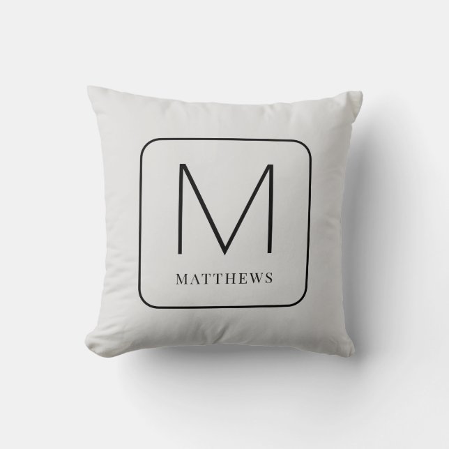 Simple Gray and Black Modern Monogram Throw Pillow (Front)