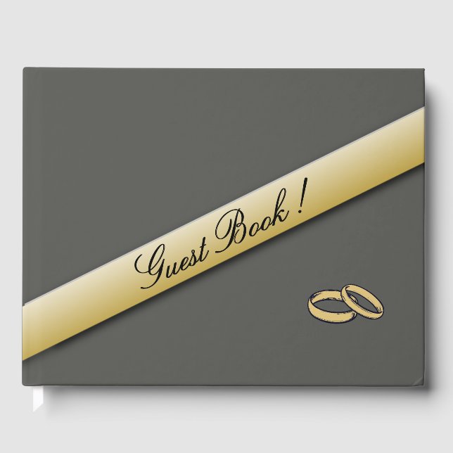 Simple Gray and Gold Wedding Guest Book (Front)