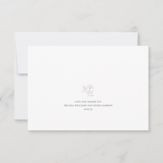 Simple Gray and White Floral Wedding Thank You Card (Front)